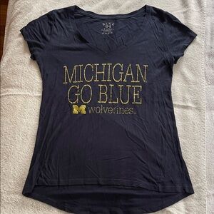 Blue 84 Navy Michigan "Go Blue"  V-Neck Tee